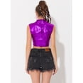 thumbnail image 4 of Top corto metálico para mujer, camisetas sin mangas holográficas brillantes sin mangas para fiesta Púrpura M, 4 of 5