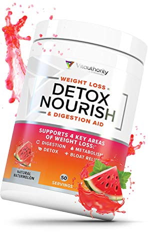 Detox Nourish Detox Cleanse Weight Loss Powder: Natural Digestive Enzyme Supplement with Apple Cider Vinegar to Support Healthy Weight Loss for Women and Men and Bloating Relief, Watermelon, 50 svgs