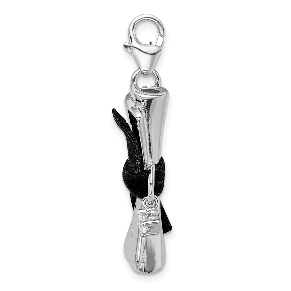 Sterling Silver 3-D CZ Ribboned Diploma w/Lobster Clasp Charm 