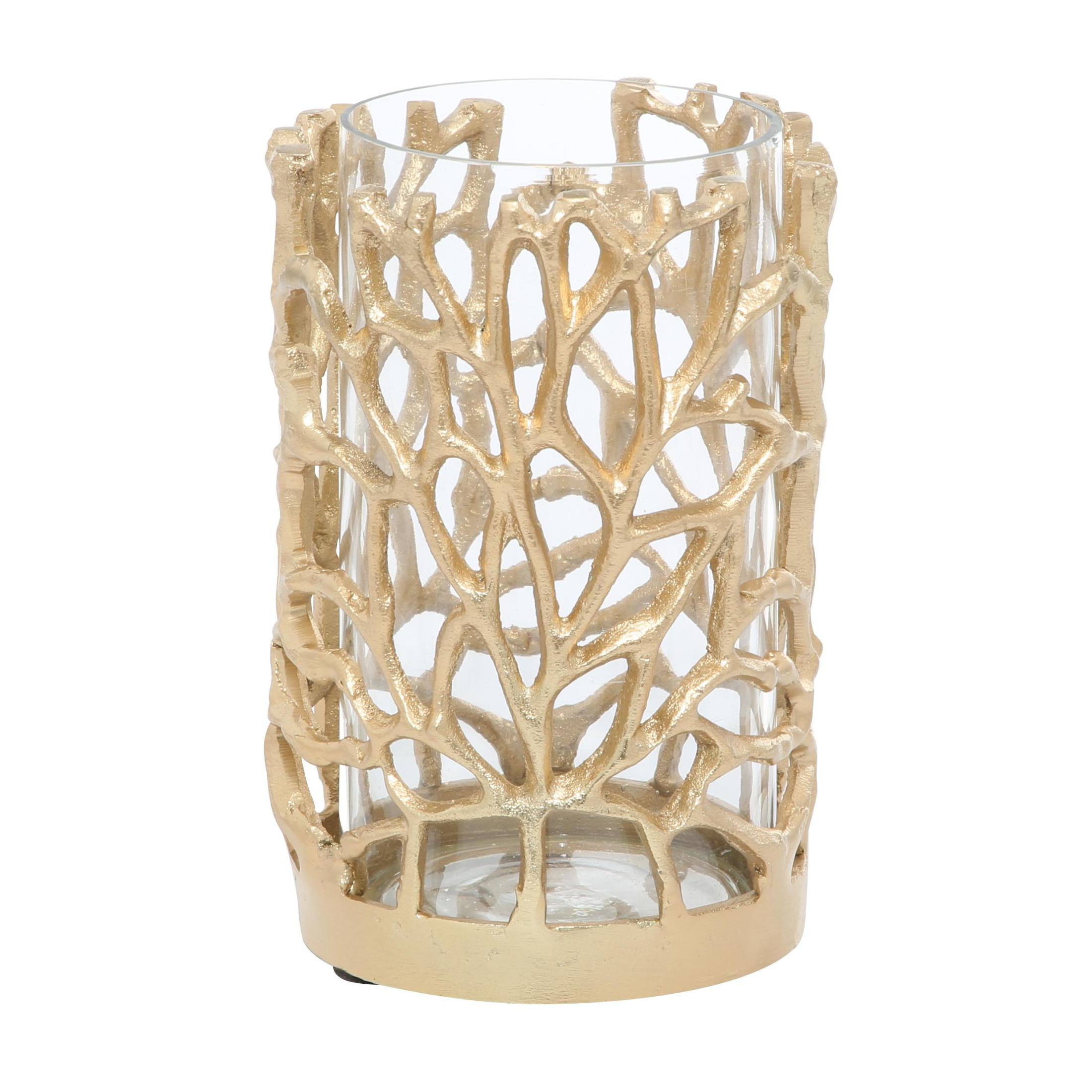DecMode Gold Aluminum Metal Coral Decorative Candle Lantern