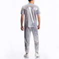 thumbnail image 7 of RYDCOT Men's Metallic Glossy V Neck Short Sleeve T Shirt and Pants 2 Piece Set Jacket Men Straight Leg Trousers Costume for Men Disco Cosplay Party Silver, 7 of 7