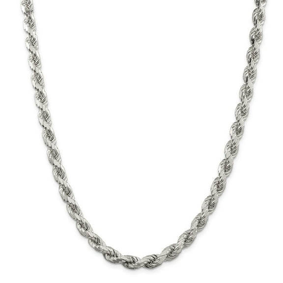 White Sterling Silver chain Rope Diamond-cut 30 in 7 mm