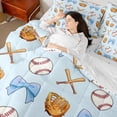 thumbnail image 5 of Meiyoeat Cute Baseball Bow Queen Bedding 7pcs, Sport Glove Print Bedding Comforter Set Queen for Bedroom, Blue White, 5 of 6