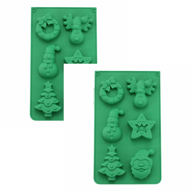 Oleegame 2PC Cookie Mold Christmas Tree Santa Snowman Silicone Silicone Baking Set For Christmas New Year Candy Cake Christmas Silicone Snow Christmas Cookie Candy
