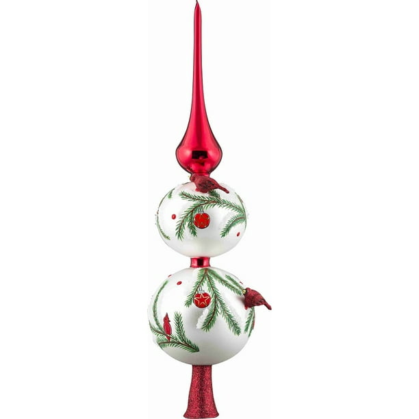 Glitterazzi Red Cardinal Bird Finial Polish Glass Christmas Tree Topper