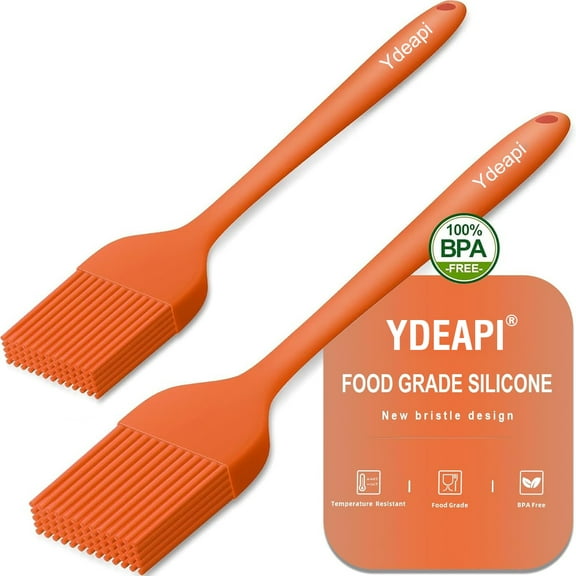 Ydeapi Silicone Basting Pastry Brush, Heat Resistant Pastry Brush Set of 2,One-Pieces Design and Strong Steel Core, Great for BBQ Grill Baking Kitchen Cooking, and Dishwasher safe (orange)