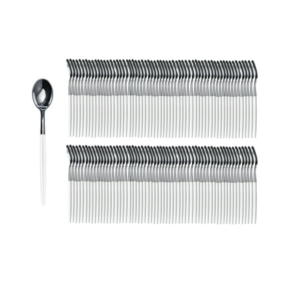 Crown Display 120 Pack Two Toned Heavy Duty Plastic Silverware Spoons - White and Silver