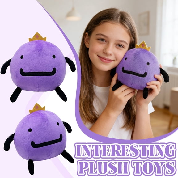Wem-mbu Purple Plush Figure, Soft Cuddly Stuffed Plush Collectible with Crown Design, Round Cute Smiling Plush Doll Pillow, Decorative Stuffed Display Piece for Adults Bedroom Living Room Sofa Decor
