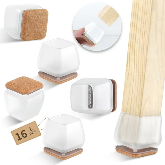 16Pcs Square Silicone Chair Leg Floor Protectors for Hardwood Floors, Felt Furniture Pads Covers Table Chair Leg Caps, Large Chair Sliders for Wood Floors, Anti-scratches&Noise(Fit 1.1"- 1.45", Clear)