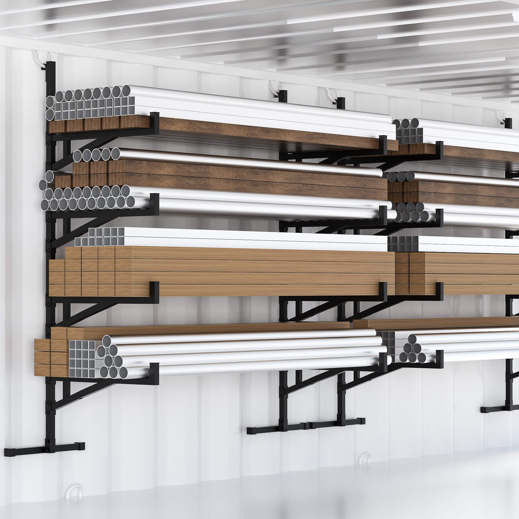 GIOTORENT Heavy Duty Shipping Container Shelving, 4-Tier Wall Mounted Rack, 4 Pack, 1100 lb Capacity, Black