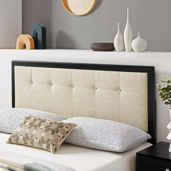 Modway Draper Tufted Twin Fabric and Wood Headboard in Black Beige