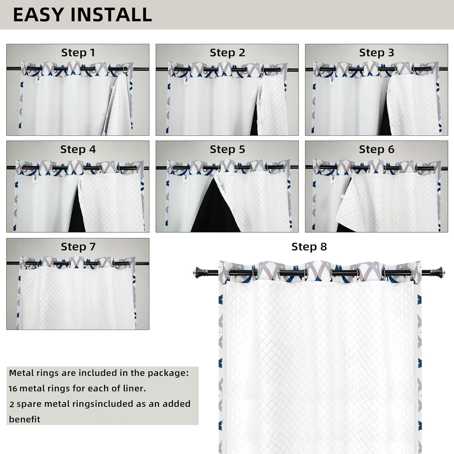 DriftAway Soundproof Thermal Insulated Quilted Curtain Liners for Bedroom Sound Barrier Blackout Cold Heat Noise Reducing Energy Saving 50 Inches by 58 Inches Grayish White Two Panels