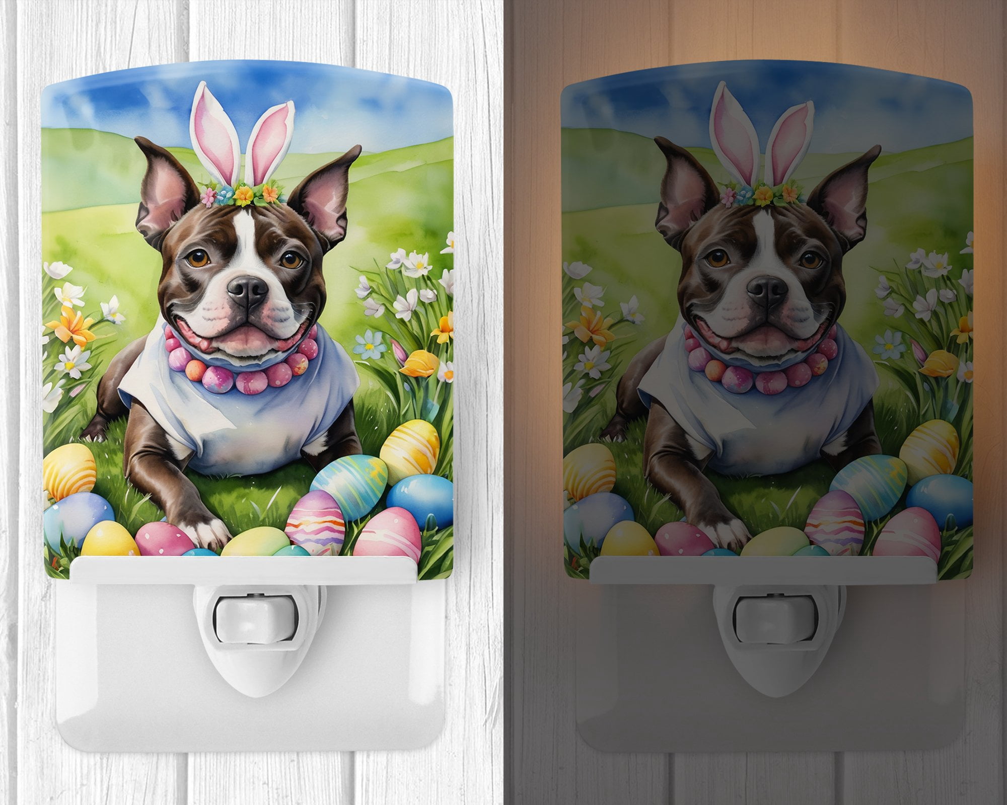 Staffordshire Bull Terrier Easter Egg Hunt Ceramic Night Light 4 in x 6 in