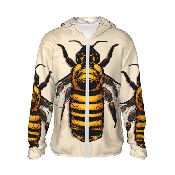 Balery Honey Bee Sudadera ligera de manga larga con capucha y protección solar UPF 50+ para hombre y mujer, ideal para pesca y running-X-Large