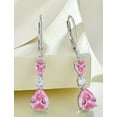 thumbnail image 3 of PYNZY 925 Sterling Silver Teardrop Earrings with 7x9MM Created Pink Tourmaline Birthstones, Dangle Earrings with Leverback for Women Jewelry Gifts, 3 of 6