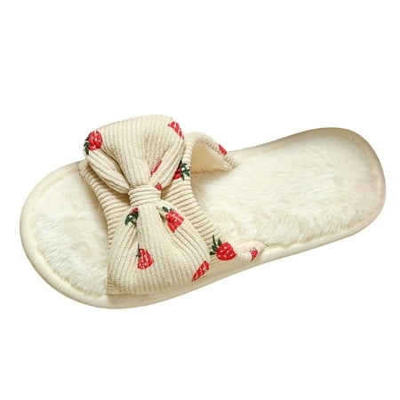 

WNVMWI Strawberry Bow Slippers for Women Indoor and Outdoor Winter Warm House Slippers Soft Cotton Fuzzy Slippers Memory Foam Slip-on House Shoes 40