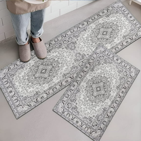 Boho Kitchen Rug Sets 2 Piece with Runner Farmhouse Rubber Kitchen Mats for Floor Non Slip Washable Thin Kitchen Area Rug Floor Mat Waterproof Hallway Laundry Room Runner Rug