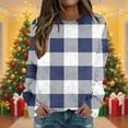 thumbnail image 2 of Lenpel Women's Tops Flannel Casual Crew Neck Plaid Long Sleeve Shirts Fuzzy Warm Pullovers Loose Plush Sweatshirts(Blue,XX-Large), 2 of 5