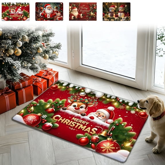 Nkmbld Christmas Front Door Mat, Area Rug Washable Front Porch Rug Floor Mats Outside Entrance Entryway Welcome Doormat for Home Holiday Decor, Red
