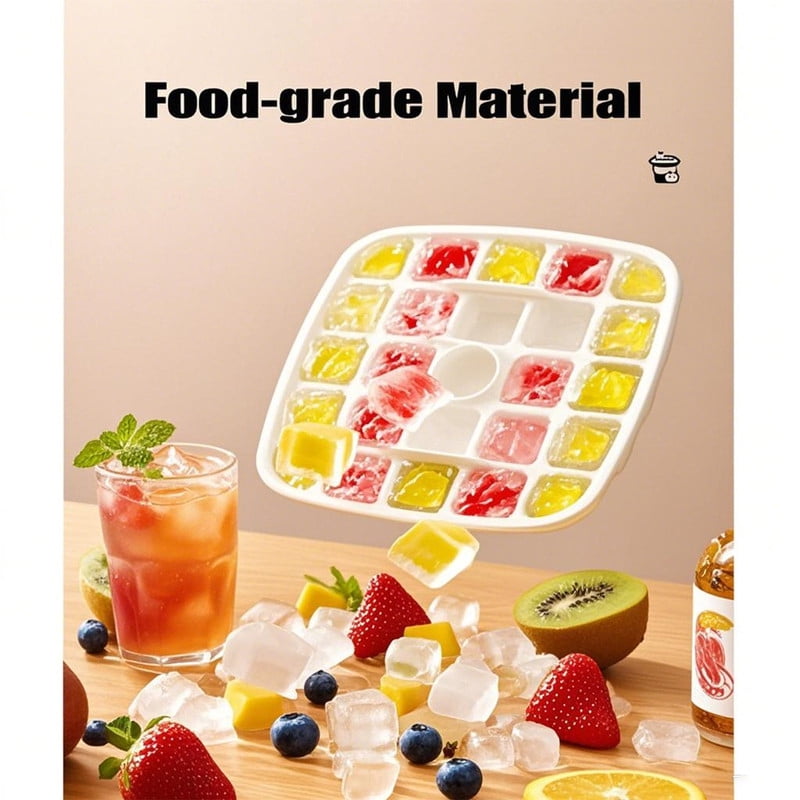 Premium Ice Cube Tray - Freezer Ice Tray Ice Mold Ice Maker for Drinks Whiskey Beer Cocktail Coffee, Transparent Sealed Lid Design for Keep Ice Clean, With Ice Tongs and 2 Ice Trays Storage
