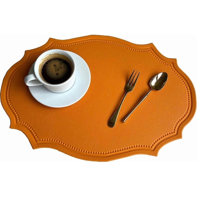 Leather Washable Placemats, Yellow Thick Faux Leather Heat Resistant Elliptical Shape Table Mats,Waterproof Non-Slip Easy to Clean Place mat for Kitch