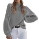 thumbnail image 1 of Gibobby suéteres de invierno de punto Suéteres de cuello para mujer de punto de manga larga Suéter Jumper Tops (Gris, L), 1 of 5