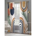 thumbnail image 3 of Sheer Curtains 84 inches Long 2 Panels Set Abstract Boho Light Filtering Sheer Drapes Rod Pocket Window Curtains for Living Room/Bedroom, Mid Century Geometric Palm Leaf Sun Moon Brown, 3 of 8