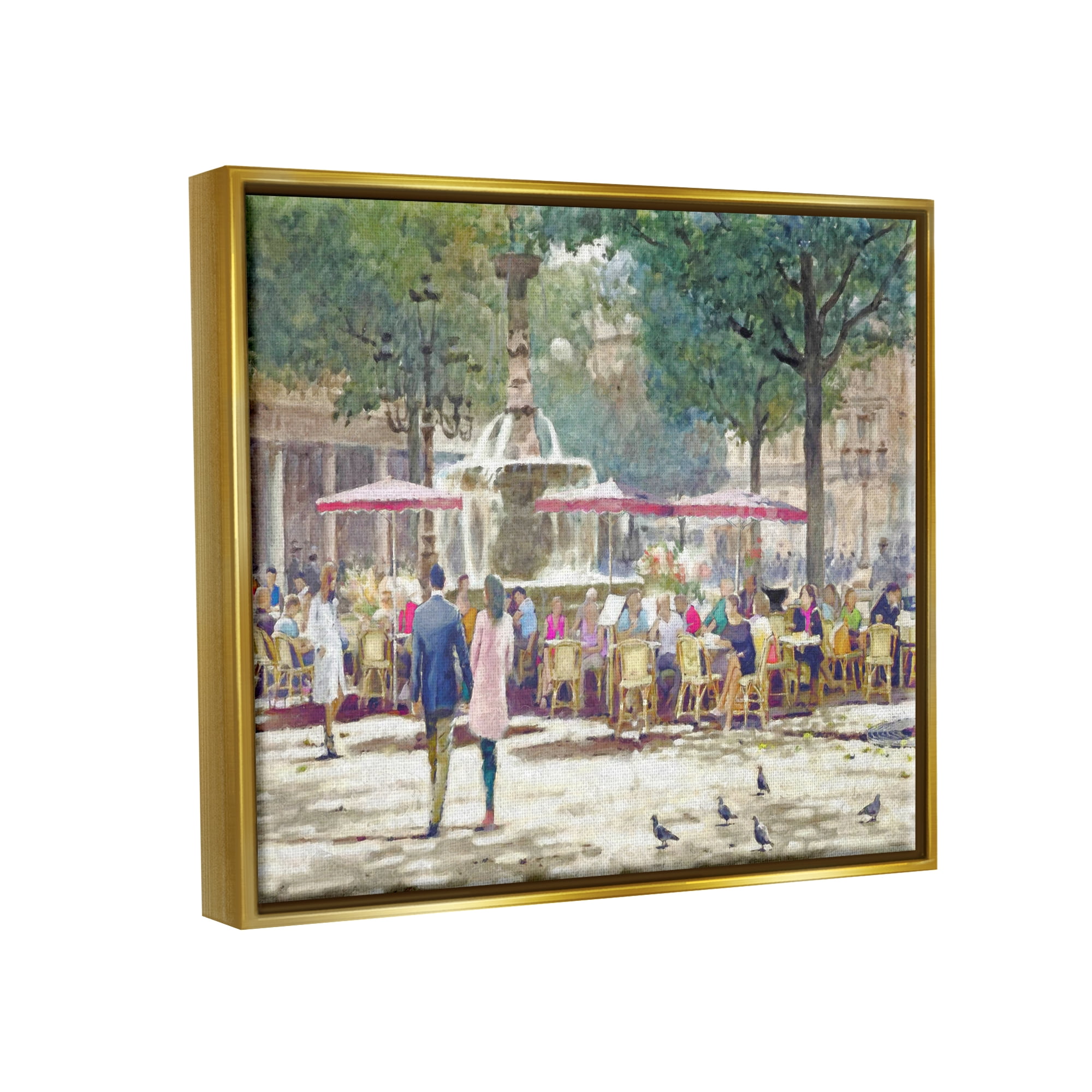 Stupell Industries People at Parisian Cafe Town & City Painting Gold Floater Framed Canvas Art Print Wall Art, 31 x 25
