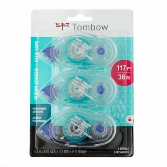 Tombow 3 Count (36 Total) Mono Permanent Adhesive Tape Refills - Acid Free, Permanent Glue for Photos and Projects, Repositionable Bond - Bulk 12 Pack