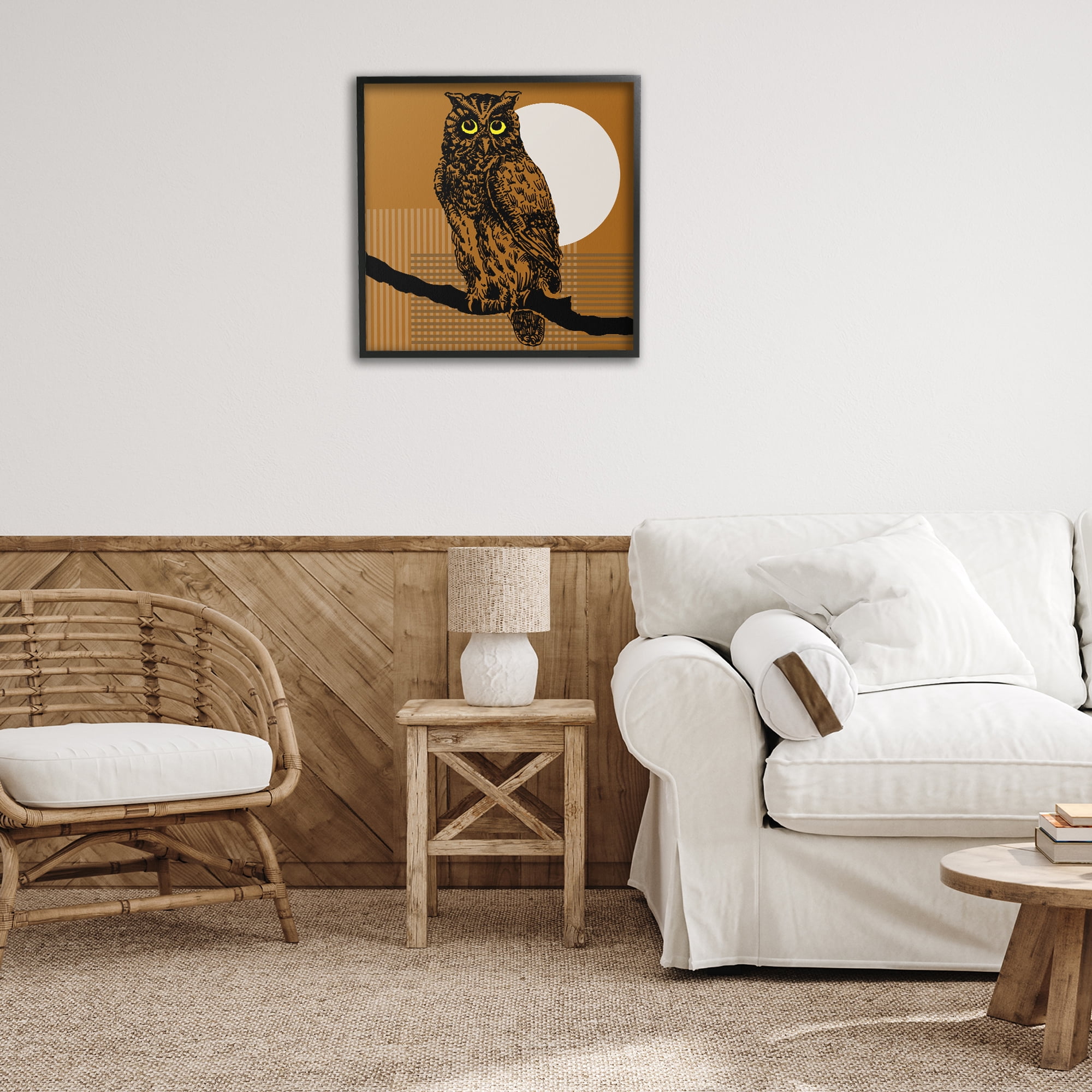 Stupell Industries Owl Perched with Moon Animals & Insects Painting Black Framed Art Print Wall Art, 24 x 24