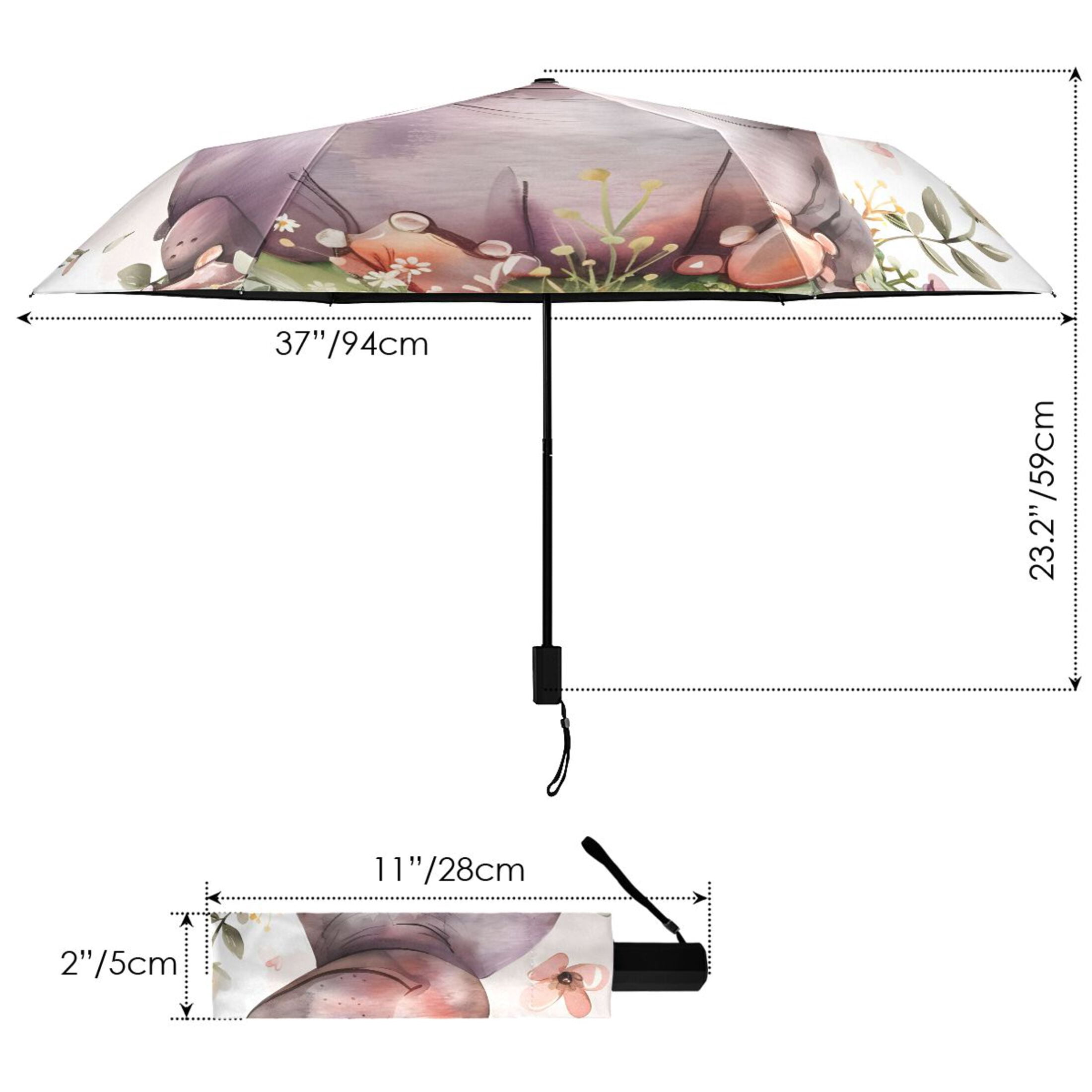 Little Princess Hippo Compact Sun Umbrella Windproof Travel Umbrellas for Rain Strong Portable UV Protection