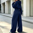 thumbnail image 4 of Szluipve 2 Piece Sets for Women 2 Piece Tracksuit V‑Neck Drawstring Hoodie Top High Waist Pleated Wide Leg Pants Set Casual Loose Matching Loungewear Outfit With Pockets Navy S, 4 of 7