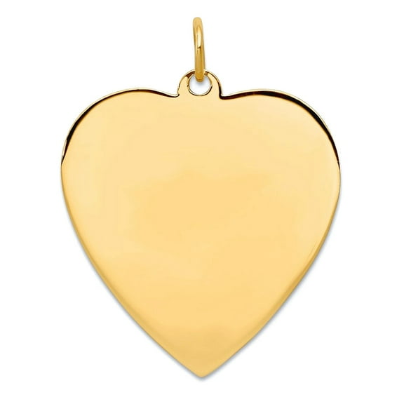 14k Yellow Gold Solid Polished Plain .013 Gauge Engraveable Love Heart Disc Charm 30x24mm Wide Pendant Necklace for Wome