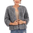 thumbnail image 3 of Black and Friday Women Warm Plus Size Casual 2023 Fall Coat Faux Coat Winter Clothes Long Sleeve Hoodless Casual Jackets Lady Fashion Gray XXXXL, 3 of 4