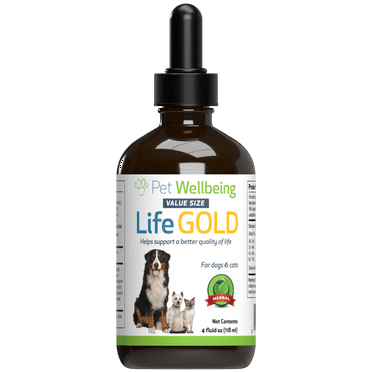 Pet Wellbeing - Life Gold For Large Dogs - Natural Cancer Support For Canines - 4oz (118ml)