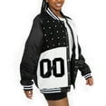 thumbnail image 4 of Women's Gameday Couture  Black/White Las Vegas Raiders Oversized Hot Shot Rhinestone Throwback Full-Snap Varsity Bomber, 4 of 6