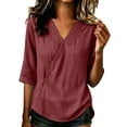 thumbnail image 2 of Neewe Women's Fashion 3/4 Sleeve Shirts, Plain V Neck Casual Pullover Tops Blouses with Spring Fall, 2 of 5