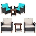 thumbnail image 1 of Gymax 3PCS Patio Wicker Sofa Set Acacia Wood Frame w/ Cushion Covers Beige & Turquoise, 1 of 10