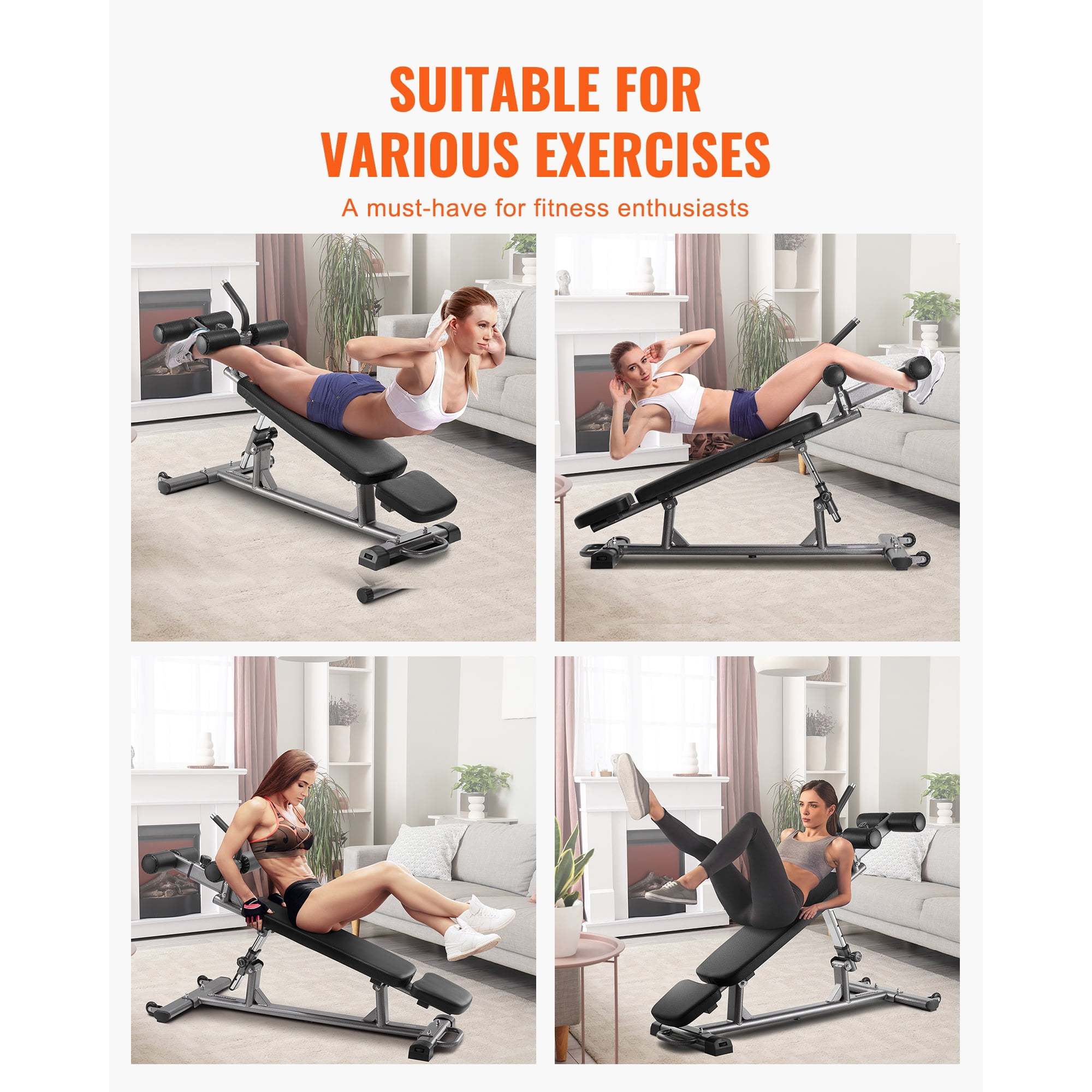KFFKFF Adjustable Decline Sit-Up Bench with Reverse Crunch Handle, 4 Height Levels, Durable Steel Construction, 1000 lbs Weight Capacity, Ideal for Home Gym Exercises and Strength Training