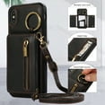 thumbnail image 4 of Crossbody Wallet Case for iPhone X/XS, with Shoulder Strap Card Slots Ring Holder, Magnetic Flip Folio Zipper Purse Case, PU Leather Kickstand Cover Handbag for iPhone X/XS, Black, 4 of 10
