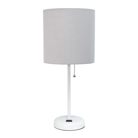 Lampe bâton blanc LimeLights avec prise de charge et abat-jour en tissu, gris