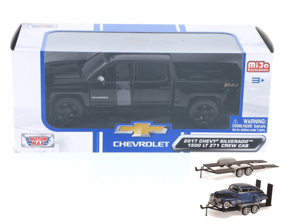 Diecast Car & Trailer Package 2017 Chevy Silverado 1500 Z71 Crew Cab PickUp Truck, Black