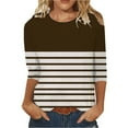 thumbnail image 2 of Meichang Chemises à Manches 3/4 pour Femmes Hauts à Rayures Color Block Col Rond T-Shirts Décontractés Chemises Coupe Ample Blouses de Travail Confortables Pull Mode 2024, 2 of 3