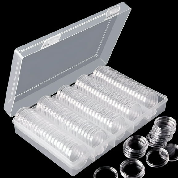 JacobsParts 100 Pieces 30mm Coin Capsule Holder with Plastic Storage Case Container for Coin Collection