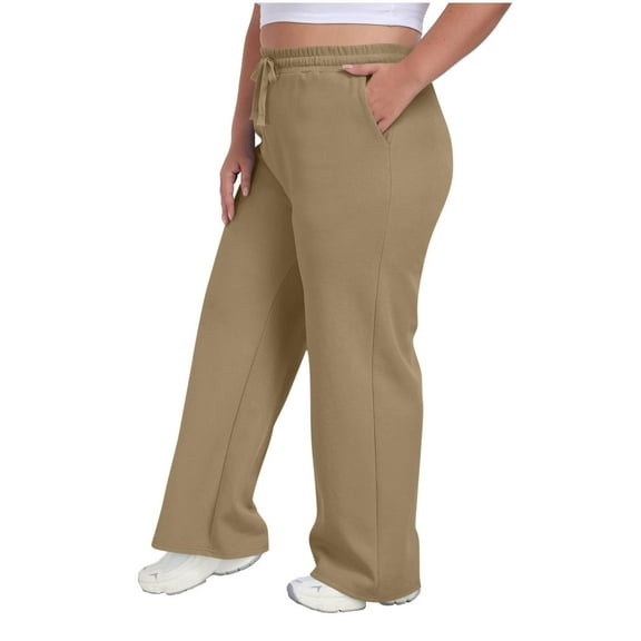 XUNKUSGA Womens Plus Size Sweatpants Casual Wide Leg Baggy Sweatpants Loose Straight Leg Elastic Waist Women's Pants with Drawstring and Pockets L-5XL Brown