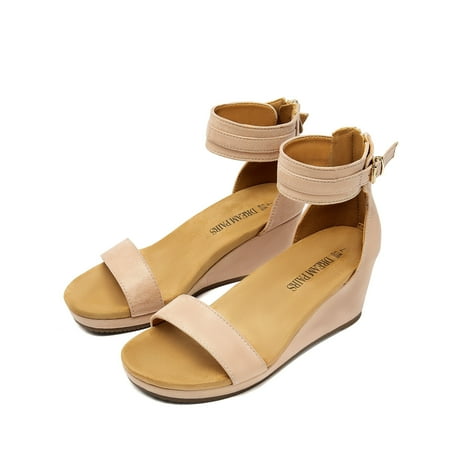 Dream Pairs Women s Sandals Nude Pu Platform Wedge Sandals Flat Platform Shoes Summer Comfort Size 7.5 B(M) US