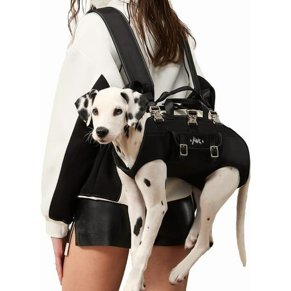Dog Backpack Carrier - Spine-Friendly for Midium to Large Dogs (18-30 lbs), Horizontal Design Dog Carrier with Adjustable Back Straps,Legs-Out Comfort for Travel/Hiking/Cycling (Black, Size L)