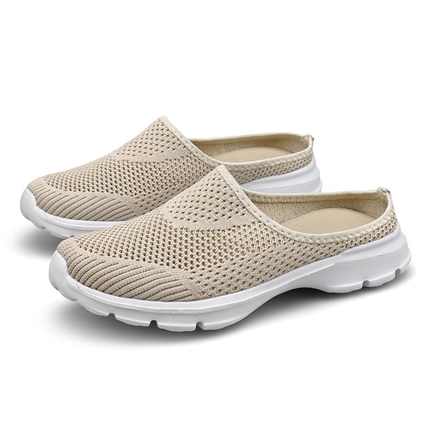 Zapatos de mulas zapatos planos de punto transpirables malla con puntera cerrada espalda abierta para mujeres y hombres