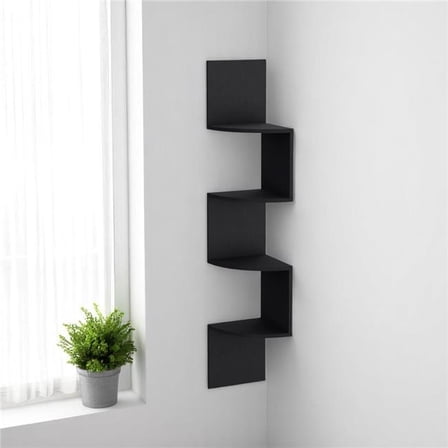 HomeRoots 546427 10 in. Black Wood Wall Mounted Corner Shelf