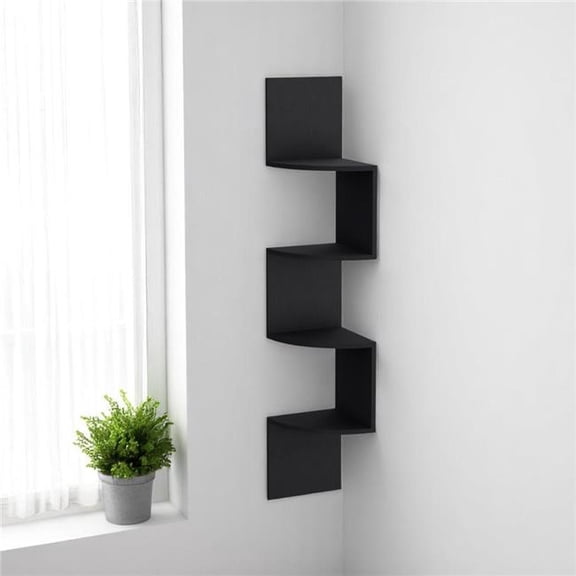 HomeRoots 546427 10 in. Black Wood Wall Mounted Corner Shelf